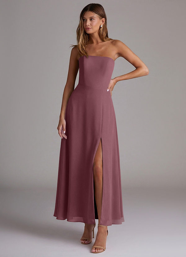 Azazie Wren Bridesmaid Dresses Vestido Sangria de Chiffon de Linha A com Sem alças image1