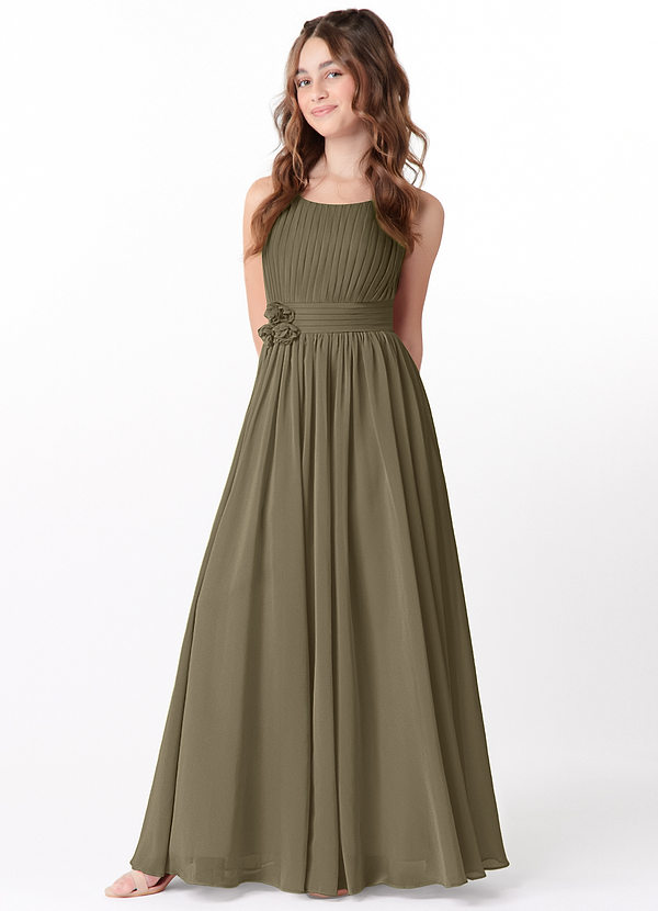 Azazie Astrid Junior Willow Green A-Line Floral Chiffon Dress image1