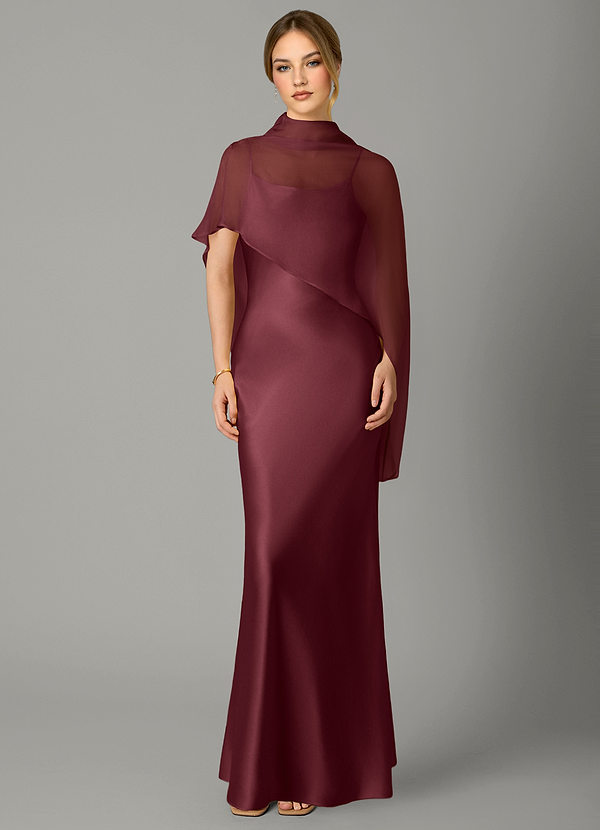 Azazie Jaleesa Bridesmaid Dresses Merlot A-Line High Neck Stretch Satin Dress image1