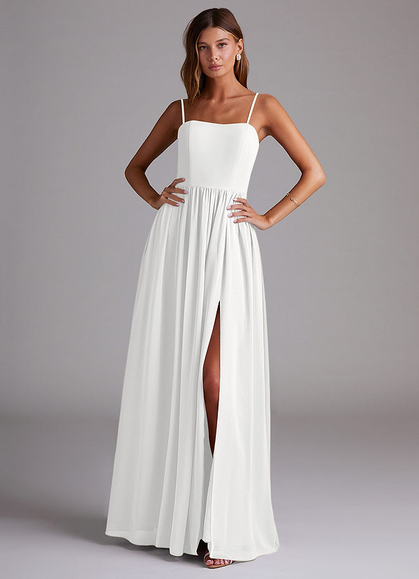 Azazie Calianna Bridesmaid Dresses White A-Line Off the Shoulder Chiffon Convertible Dress image1