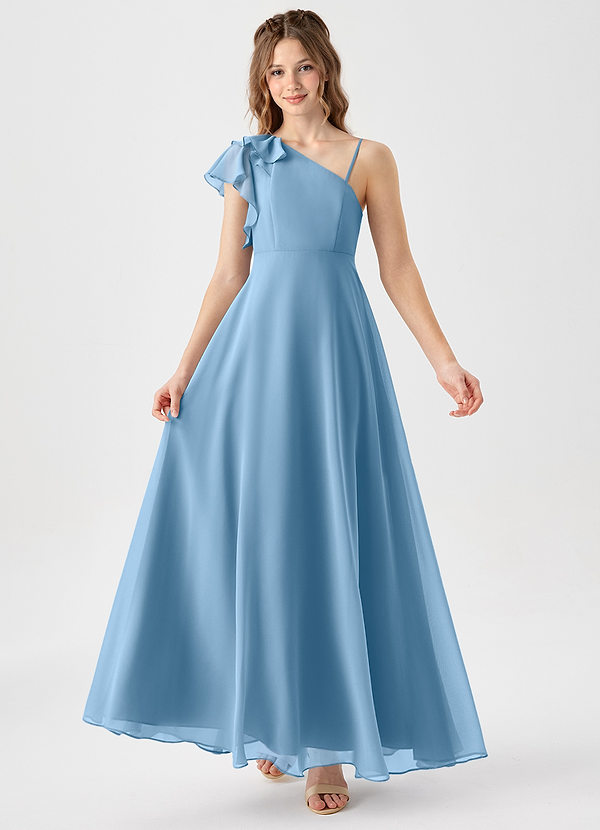 Azazie Arabella Junior A-Linie Gestreift Chiffon Kleid Stahlblau image1