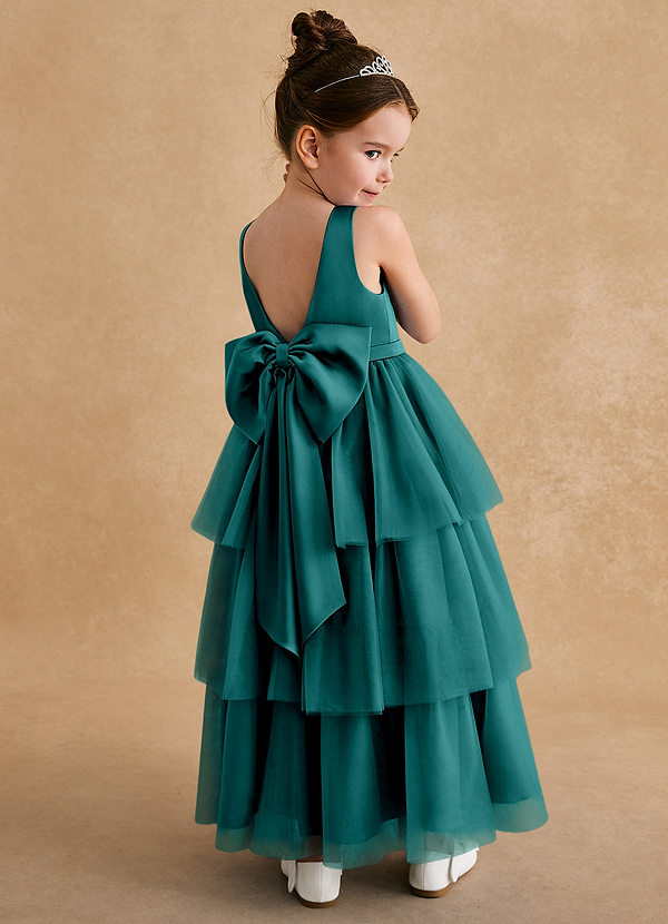 Azazie Megallie Flower Girl Dresses Peacock A-Line Bow Tulle Dress image1