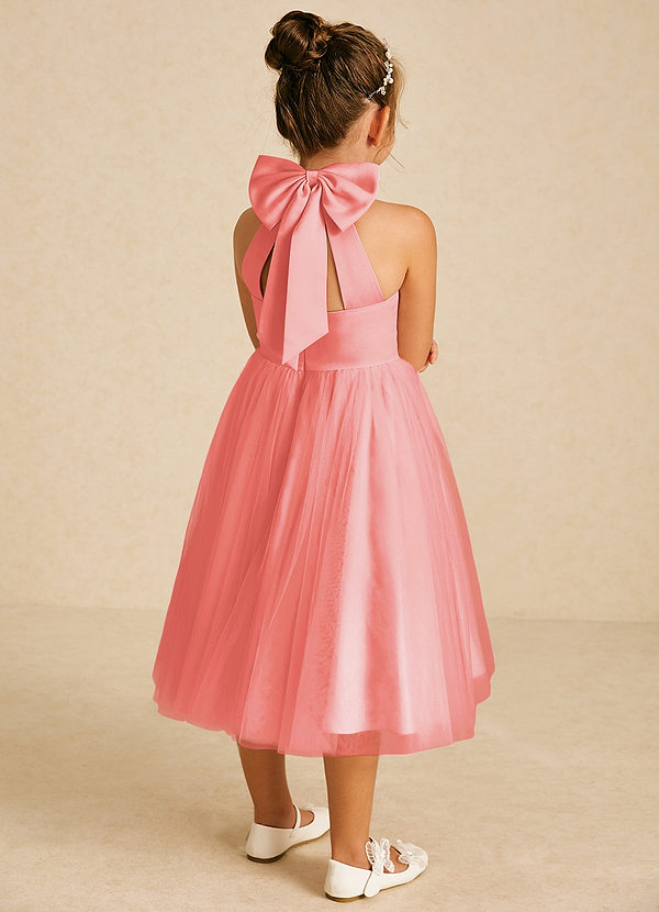 Azazie Dora Flower Girl Dresses Coral A-Line Bow Tulle Dress image1