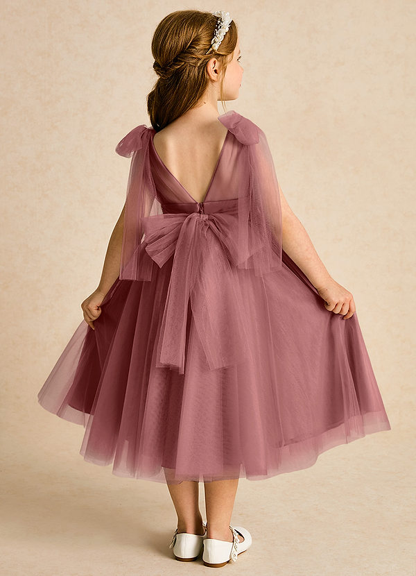 Azazie Dori Robes de Fillette d'Honneur Robe Trapèze en Tulle Rayé Améthyste image1