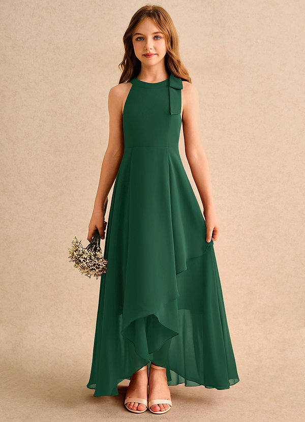 Azazie Boop Girls Formal Flower Girl Dresses Dark Green A-Line Bow Chiffon Dress image1