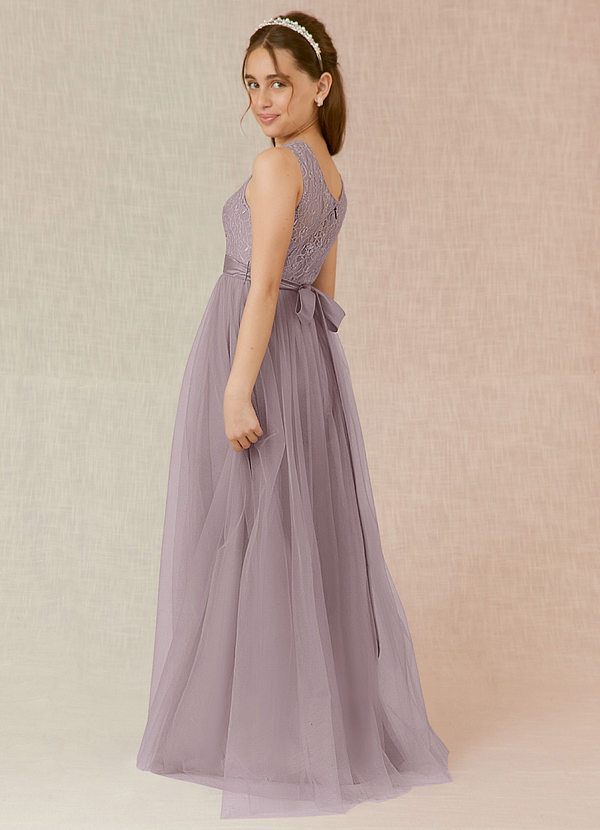 Azazie Georgette A-Line Lace Tulle Floor-Length Junior Bridesmaid Dress image2