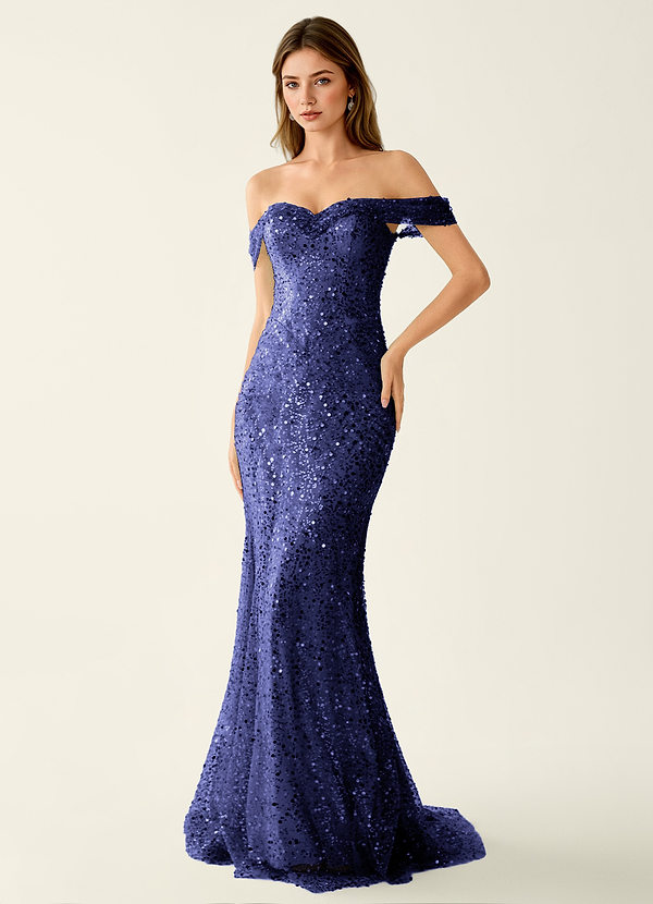Caterina Navy Beading Squins Lace Up Back Prom Dress image1