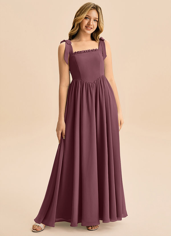 Azazie Delia Junior Abito A-Line in Chiffon Fiocco Sangria image1