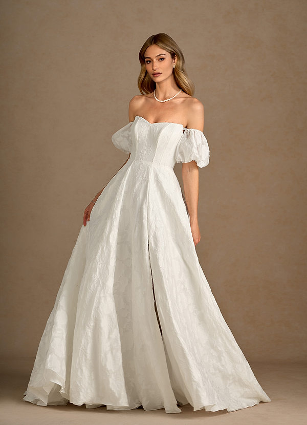 Azazie Gladiola Wedding Dresses Diamond White Ball-Gown Sweetheart Neckline Floral Burnout Jacquard Dress image1