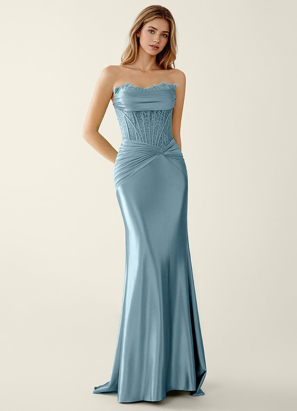 Sasha Bleu Poussiéreux Robe de bal sirène corset en satin avec corset image1