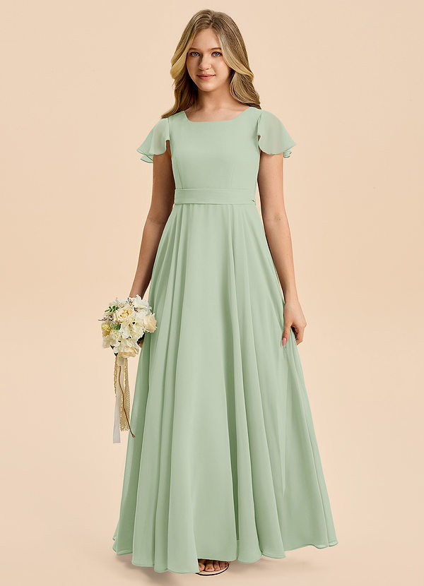 Azazie Cady Junior Dusty Sage A-Line Pleated Chiffon Dress image1