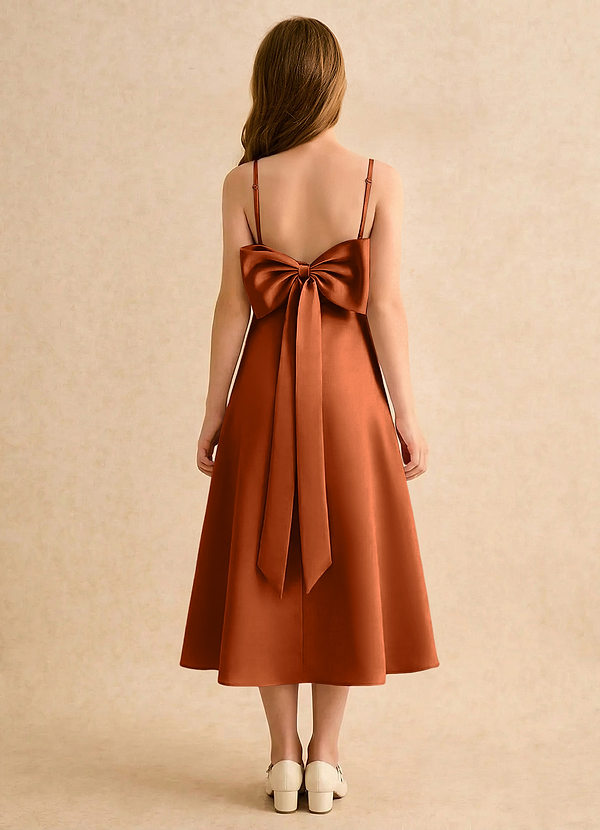 Azazie Jaella Girls Formal Sukienki dla dziewczynek sypiących kwiaty Linia A Pofałdowany Matowy satynowy Długość herbaty Sukienka image1