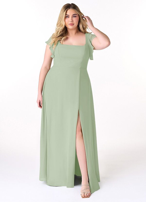 Azazie Bondi Bridesmaid Dresses Dusty Sage A-Line Ruffled Chiffon Dress image1
