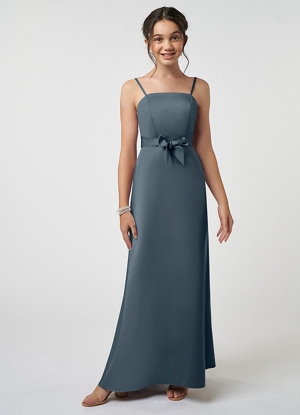 Azazie Anina Junior Robe Trapèze en Satin extensible Arc Violet Crépusculaire image1
