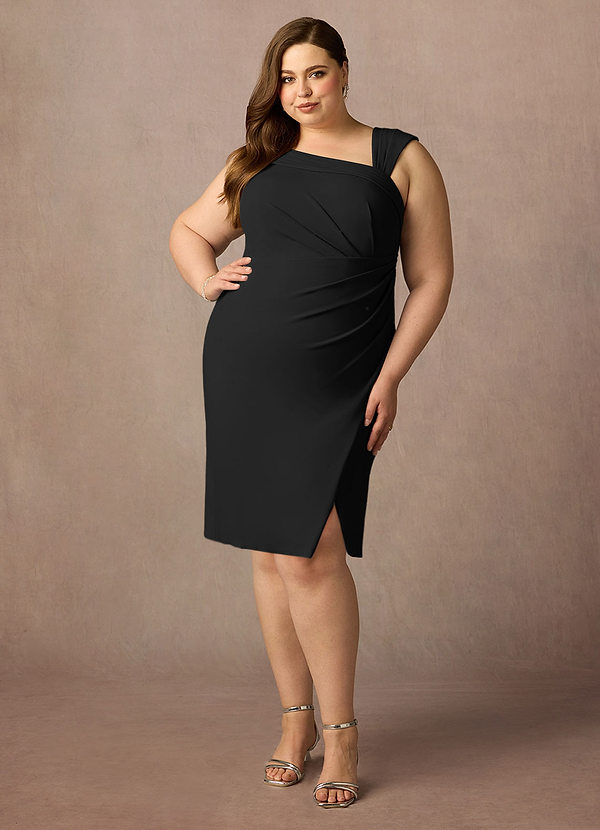 Azazie Cecily Mother of the Brides Dresses Black Sheath Stretch Crepe Dress image1