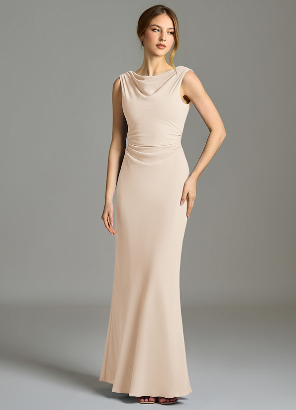 Azazie Kieryn Bruidsmeisjes Jurken Jurk van Chiffon met Zeemeermin Geplooid Wit Albast image1