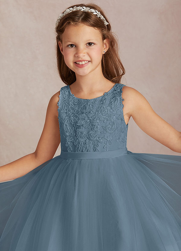 Azazie Calla Flower Girl Dresses Dusty Blue Ball-Gown Lace Tulle Dress image1