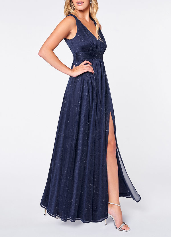 front Samoset Navy Blue Glitter Maxi Dress