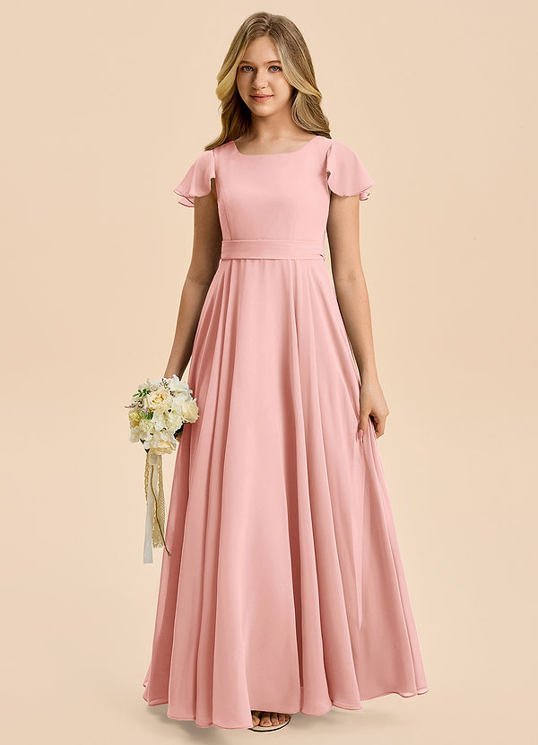 Azazie Cady Junior Rosette A-Line Pleated Chiffon Dress image1