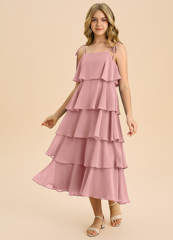 Azazie Shortcake Junior Klä av A-Line i Chiffong Rosett image1