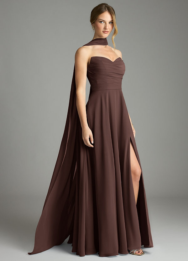 Azazie Ayla Abiti da Damigella Abito A-Line in Chiffon Scollo a Cuore Ganache image1