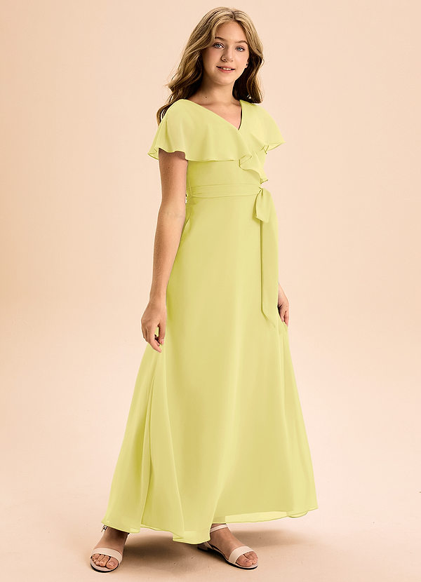 Azazie Lainey Junior Abito A-Line in Chiffon Con Tasche Sorbetto Al Limone image1