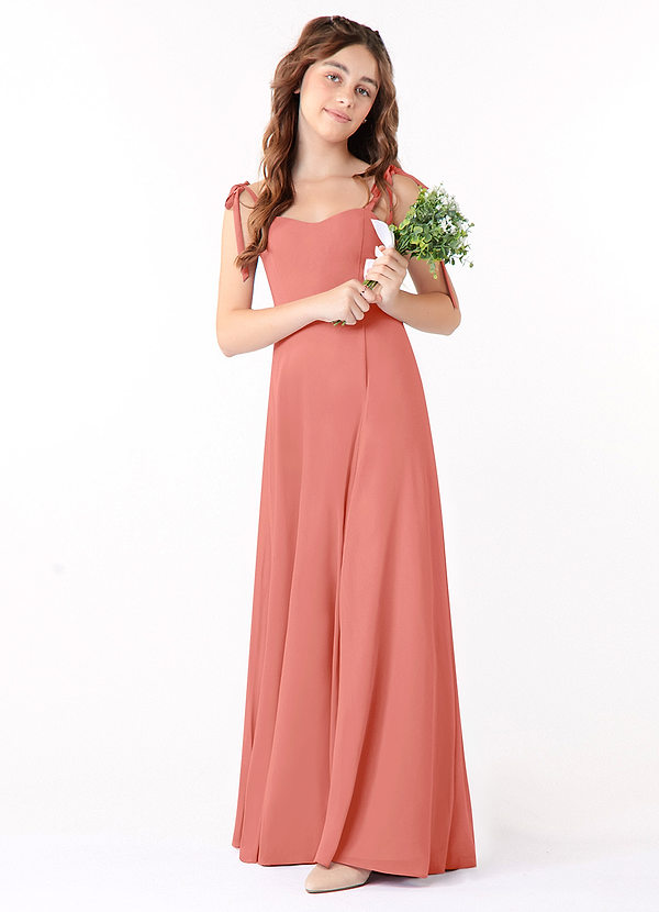 Azazie Rosey Junior Salmon Pink A-Line Sweetheart Neckline Chiffon Dress image1