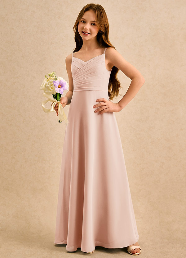 Azazie Hollie Girls Formal Sukienki dla dziewczynek sypiących kwiaty Linia A Dekolt w kształcie serca Szyfon Długość podłogi Sukienka image1