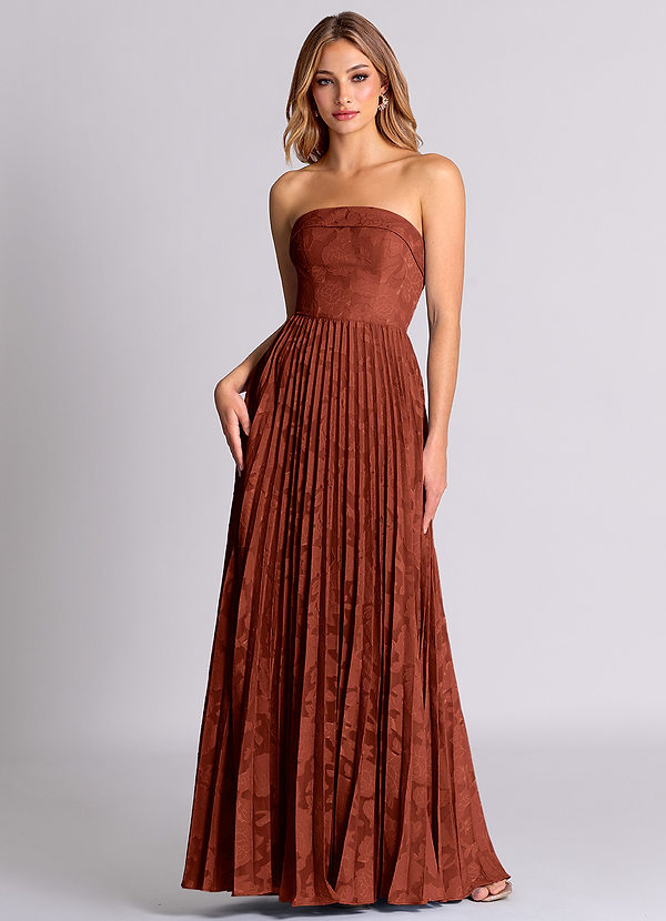 Azazie Mariana Bridesmaid Dresses Terracotta A-Line Strapless Floral Burnout Convertible Dress image1