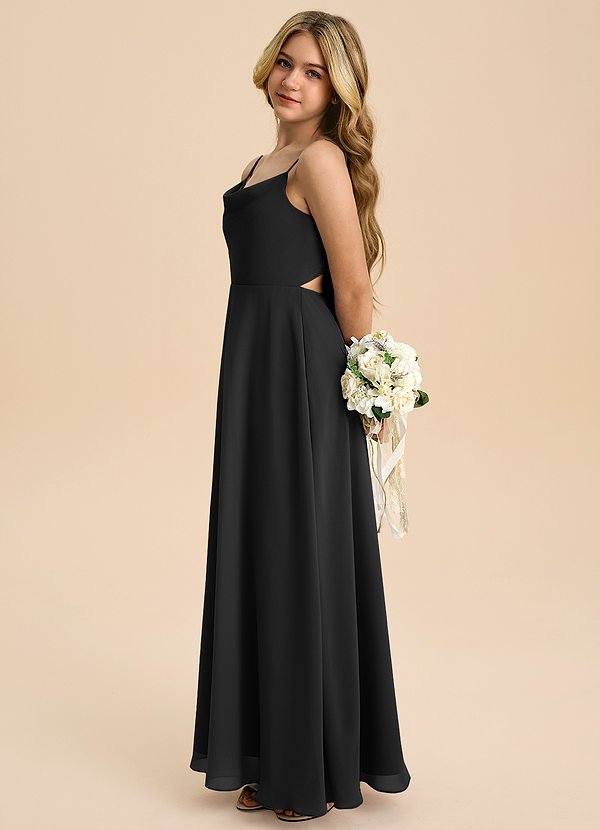 Azazie Shale Junior Black A-Line Bow Chiffon Dress image1