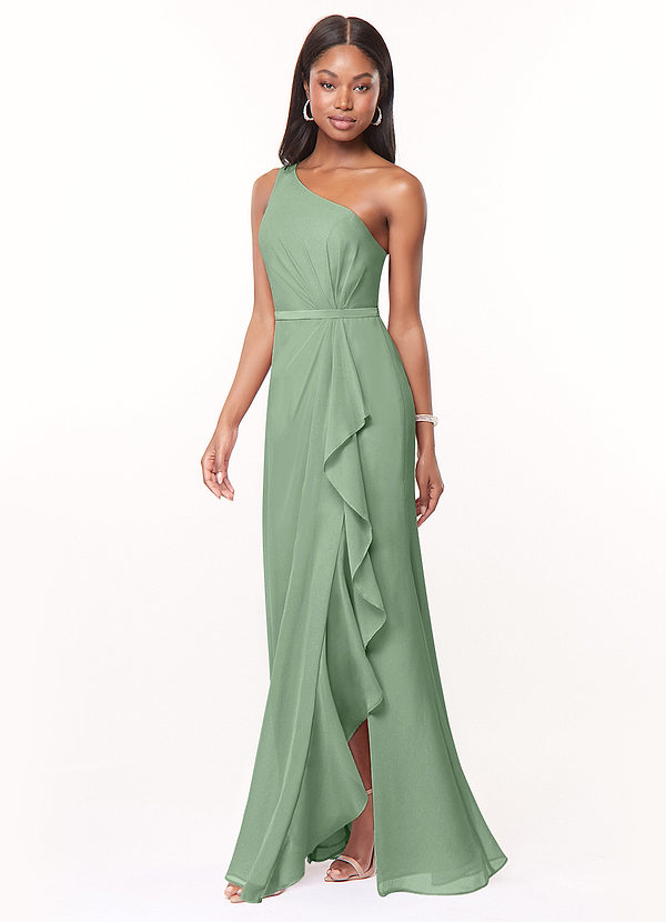 Azazie Liza Bridesmaid Dresses Matcha Mermaid One Shoulder Chiffon Dress image1