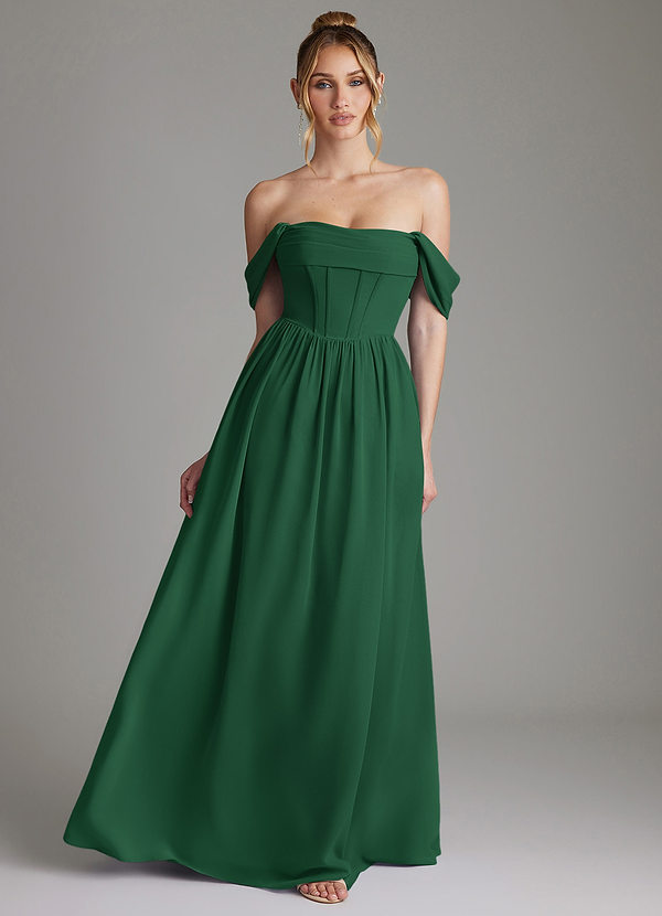 Azazie Caterina Bridesmaid Dresses Dark Green A-Line Corset Chiffon Dress image1