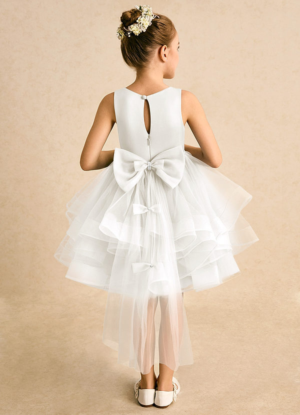 Azazie Tinie Flower Girl Dresses Ivory Ball-Gown Bow Tulle Dress image1