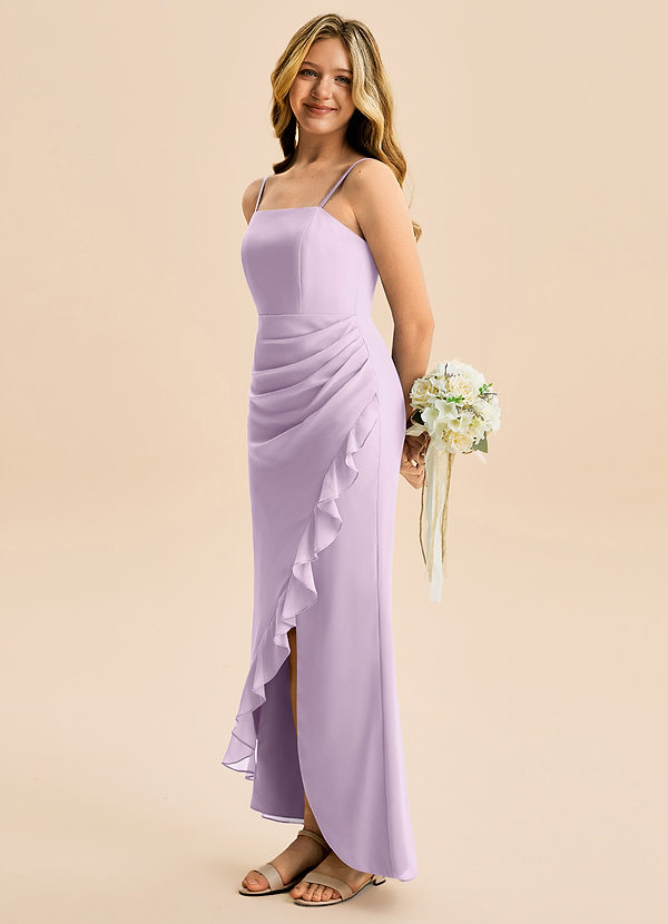 Azazie Buzzy Junior Vaippa Pliseerattu Sifonki Lattian pituus Nuorempi morsiusneito Pukeutua image1