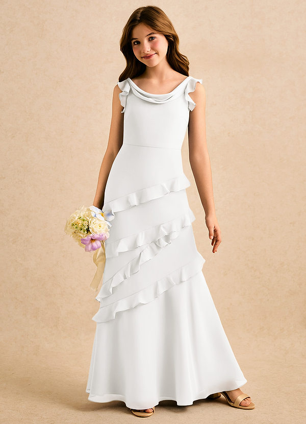 Azazie Aria Girls Formal Sukienki dla dziewczynek sypiących kwiaty Syrena Marszczony Szyfon Długość podłogi Sukienka image1