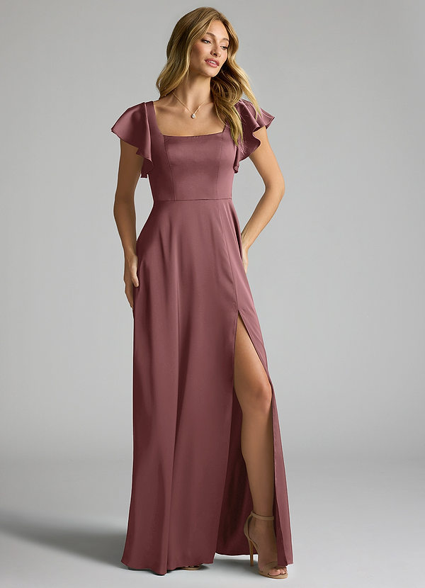 Azazie Bondi Bridesmaid Dresses Vintage Mauve A-Line Bow Stretch Satin Dress image1