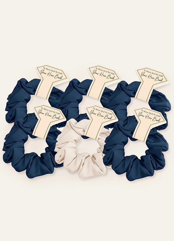 front Matching Color Six-Piece Mixed Color Bridesmaid Stretch Satin Regular Size Scrunchie Set