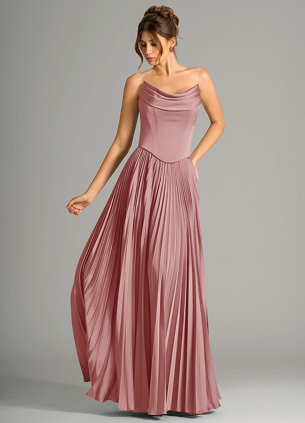 Azazie Saedra Bridesmaid Dresses Dusty Rose A-Line Corset Stretch Satin Dress image1