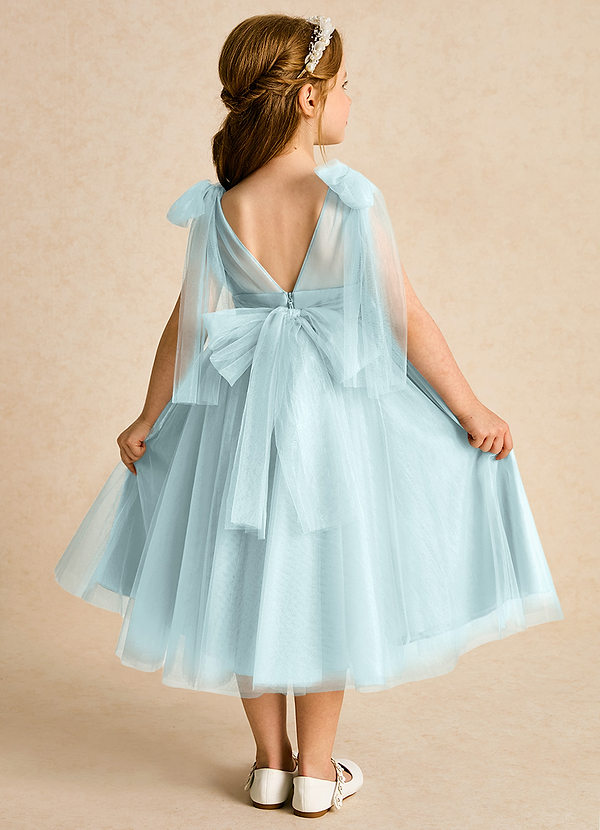 Azazie Dori Robes de Fillette d'Honneur Robe Trapèze en Tulle Rayé Brume image1