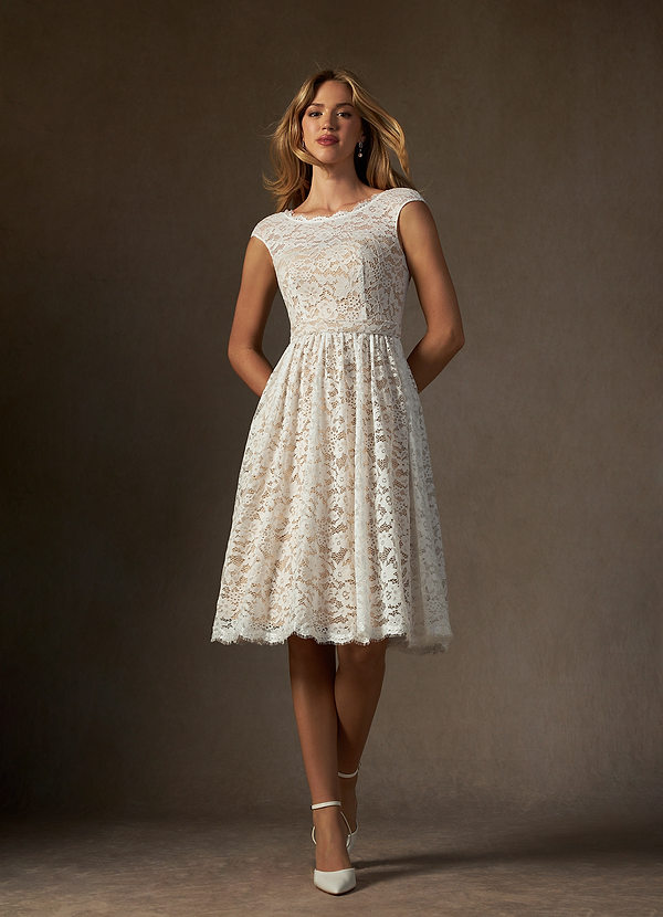 Azazie Ginnie Abiti da Sposa Abito A-Line in Pizzo Diamante Bianco Nudo image1