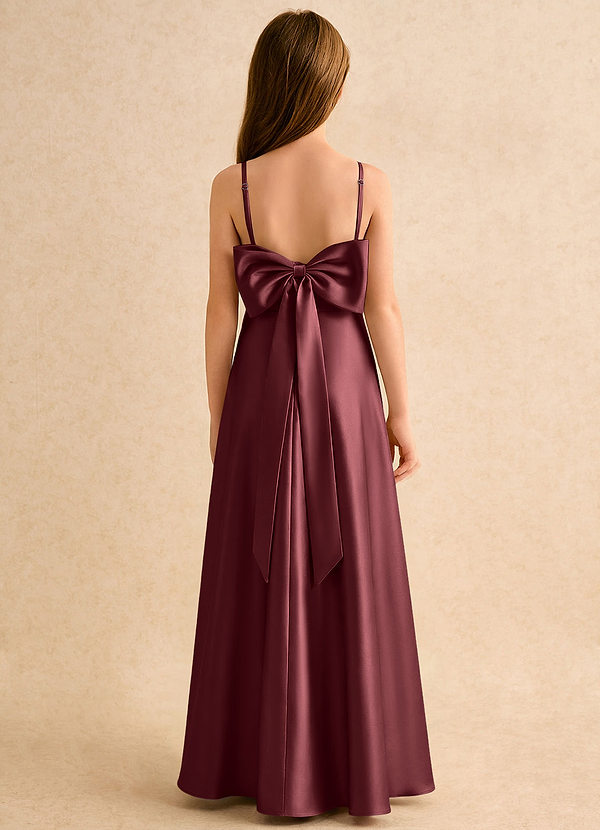 Azazie Joella Girls Formal Flower Girl Dresses Merlot A-Line Pleated Stretch Satin Dress image1