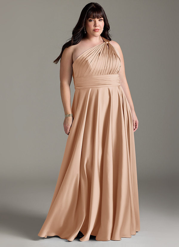 Azazie Charlize Bridesmaid Dresses English Rose A-Line One Shoulder Stretch Satin Dress image1