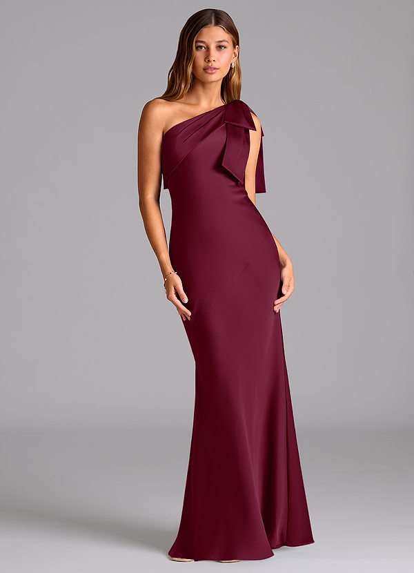 Azazie Yuanna Bridesmaid Dresses Mulberry Mermaid One Shoulder Stretch Satin Dress image1