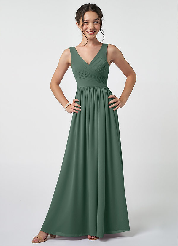 Azazie Keyla Junior Sea Moss A-Line Pleated Chiffon Dress image1