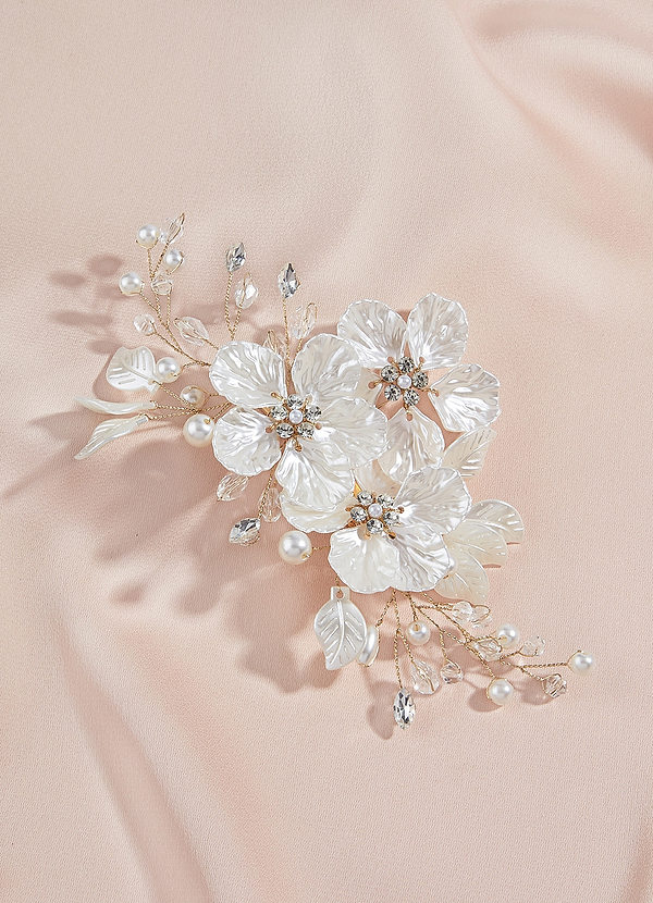 front White Floral And Pearl Crystal Hair Clip