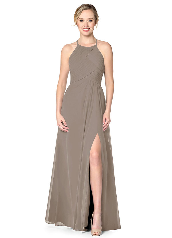 Azazie Ginger Allure Abiti da Damigella Abito A-Line in Chiffon Pizzo Taupe image1