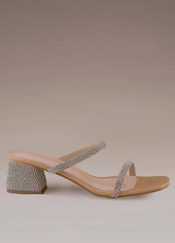 front Two-Strap Rhinestone Chunky Heel Sandals