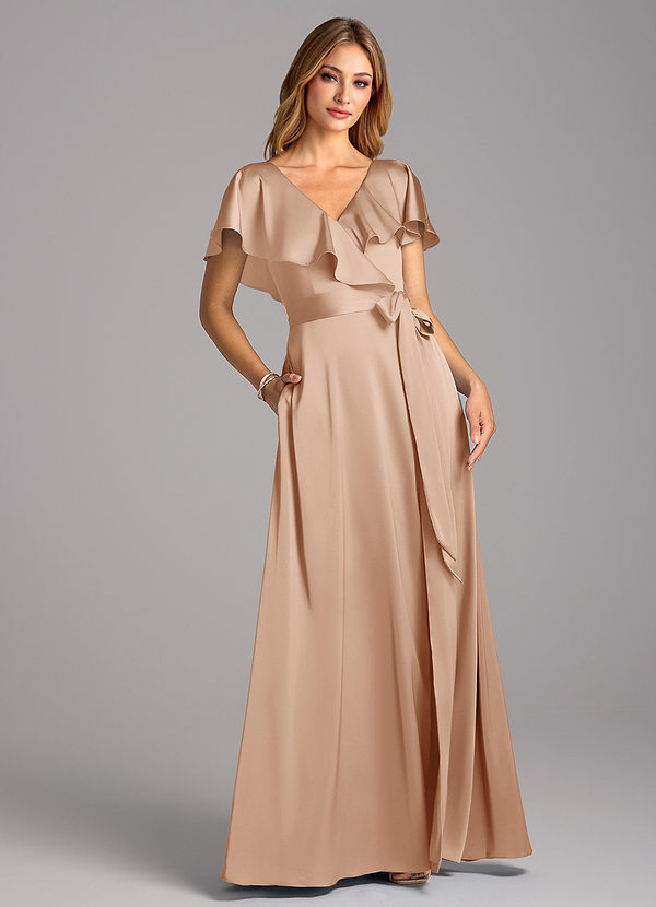 Azazie Lainey Bridesmaid Dresses English Rose A-Line with Pockets Stretch Satin Dress image1