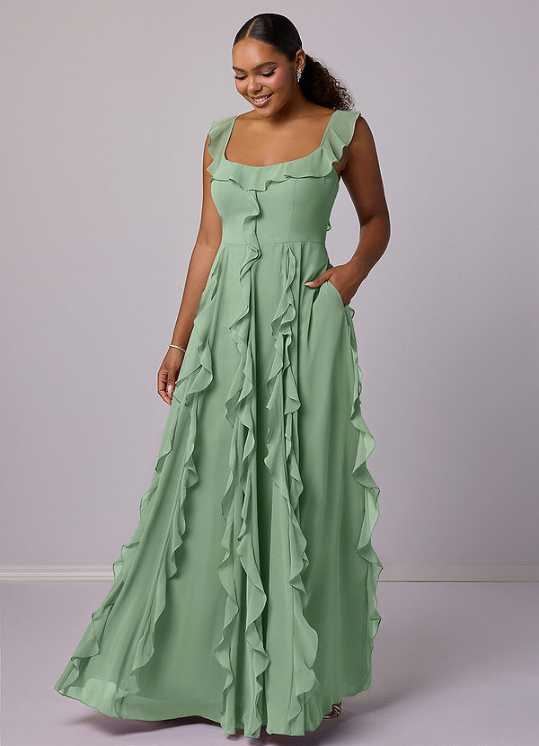 Barbie ♥ Azazie Bridesmaid Dresses Matcha A-Line with Pockets Chiffon Dress image1