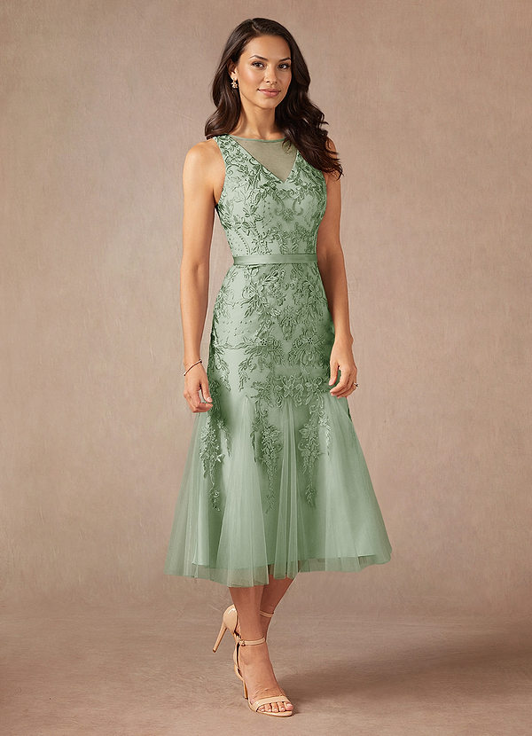 Azazie Herrin Mother of the Brides Dresses Dusty Sage Mermaid Lace Dress image1